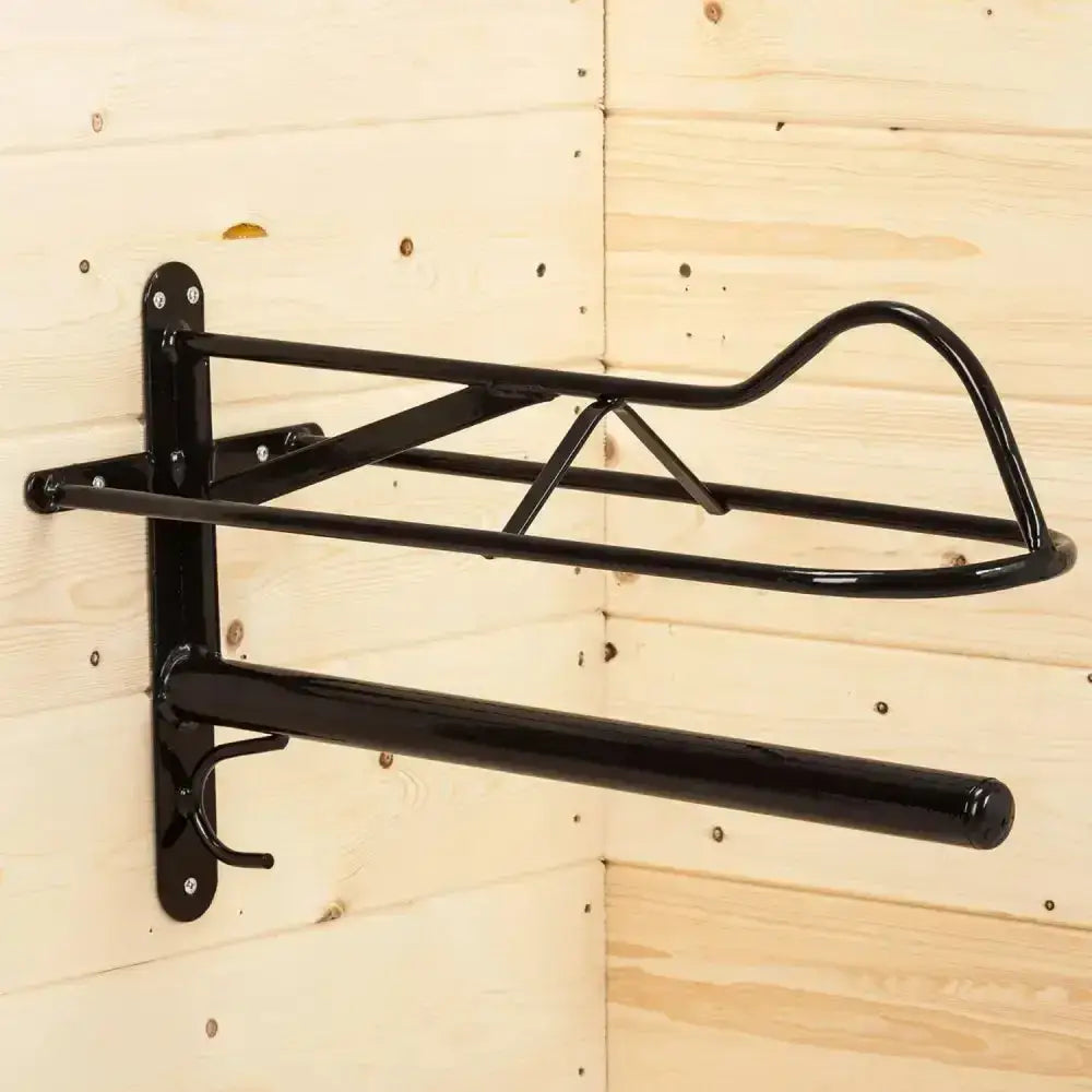 Black metal stubbs saddle rack western light s19w with sleek curved design and sturdy mounting brackets for wall use