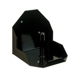 Black glossy metal stubbs salt lick holder round with central post and angled sides for mounting on wall
