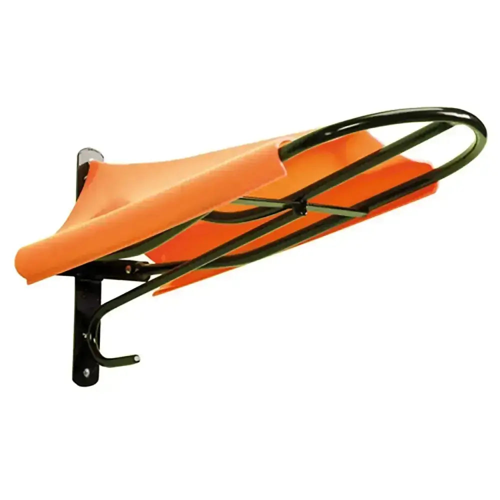 Orange fabric-covered wall-mounted bike rack with black metal frame featuring stubbs smoothie slip-on s173 specially developed shape