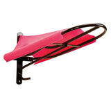 Pink plastic horse saddle rack with black metal frame featuring the specially developed shape of stubbs smoothie slip-on s173