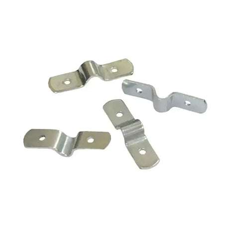Silver metal l-shaped stubbs spare clips with rounded edges and two holes for corner hay racks and haysaver wall use
