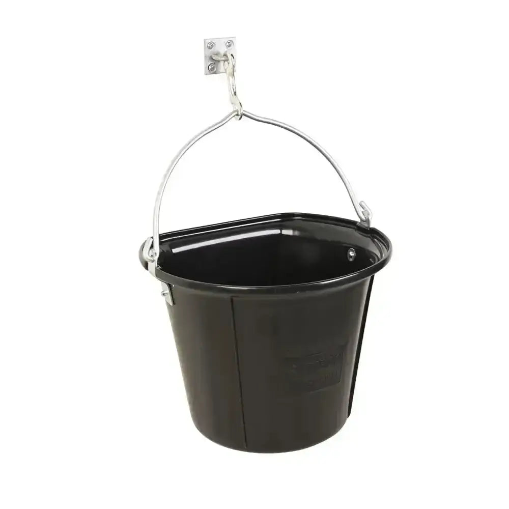 Black galvanized stubbs stable bucket medium s85 with silver wire handle heavy duty moulding and s85ps spring hook mounting bracket