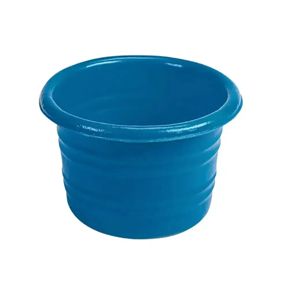 Solid blue plastic stubbs stable water tub with ribbed exterior and smooth rounded rim 25lt effective drinking tub
