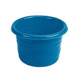 Solid blue plastic stubbs stable water tub with ribbed exterior and smooth rounded rim 25lt effective drinking tub
