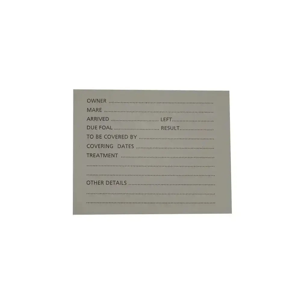 Gray paper stud card for horse breeding records designed for stubbs stud card holder spare card large s26a
