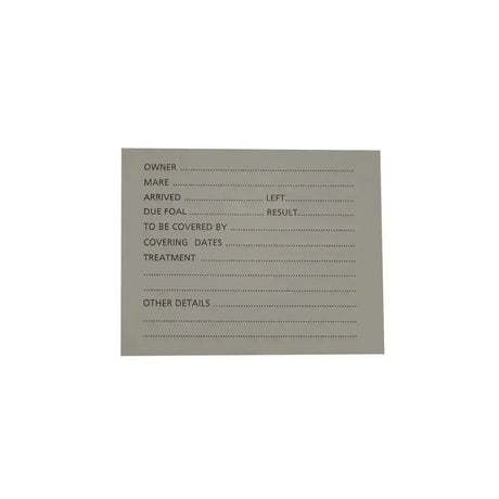 Gray paper stud card for horse breeding records designed for stubbs stud card holder spare card large s26a