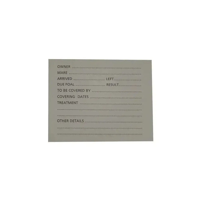 Gray paper stud card for horse breeding records designed for stubbs stud card holder spare card large s26a