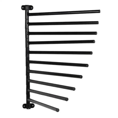 Black metal wall-mounted stubbs swing stack rack s9310 with multiple horizontal bars for drying ten numnahs