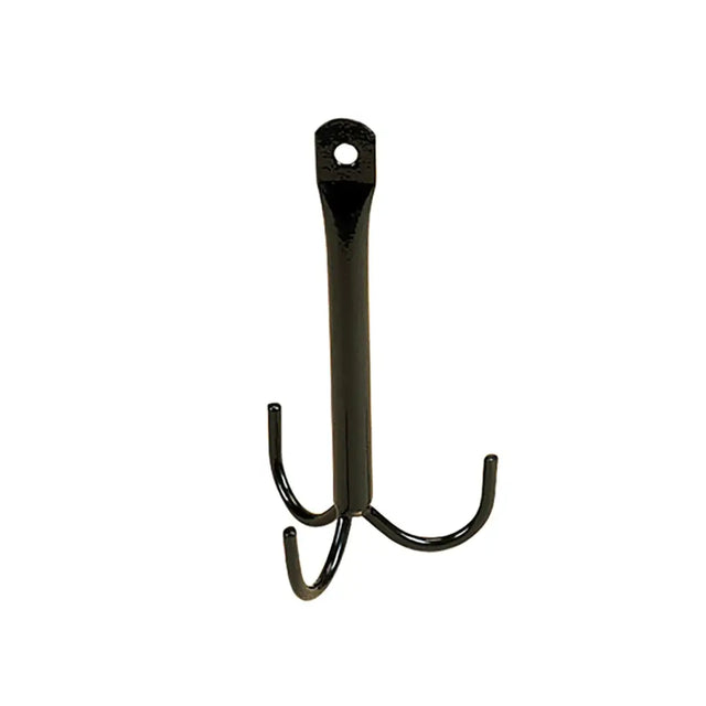 Black metal stubbs tack hook three prong s24a with flat top and mounting hole for easy wall use