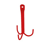 Red plastic stubbs tack hook three prong s24a with hole at top for hanging and durable design