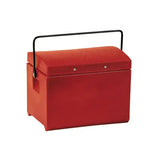 Red textured rectangular storage box with black steel stubbyfine coated handle and silver rivets from stubbs tack step s57