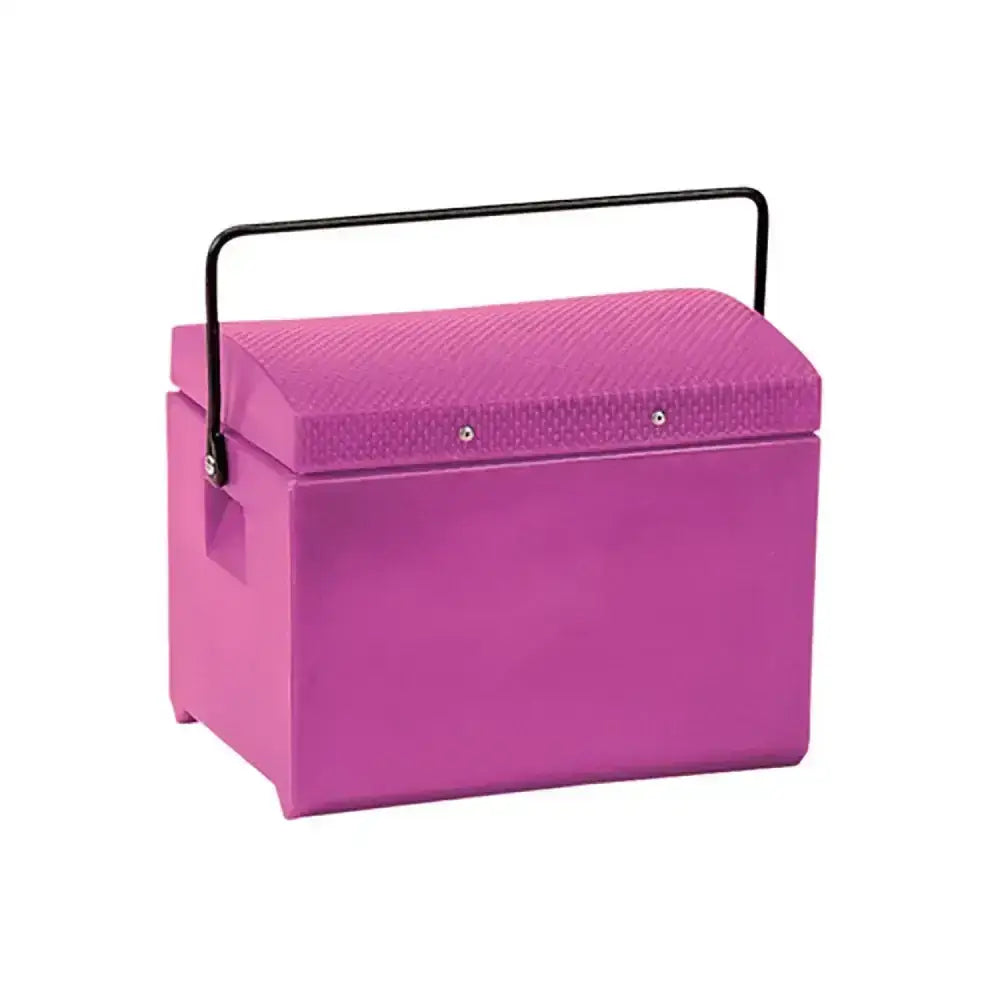 Vibrant fuchsia stubbs tack step s57 with textured lid, black steel stubbyfine coated handle, and silver rivets storage box