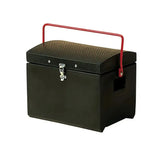 Black stubbs tack step toolbox with textured lid silver latch red metal handle and broad shoulder strap fastener s57c