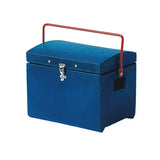 Blue stubbs tack step toolbox with textured lid red metal handle silver latch and fastener s57c detail visible