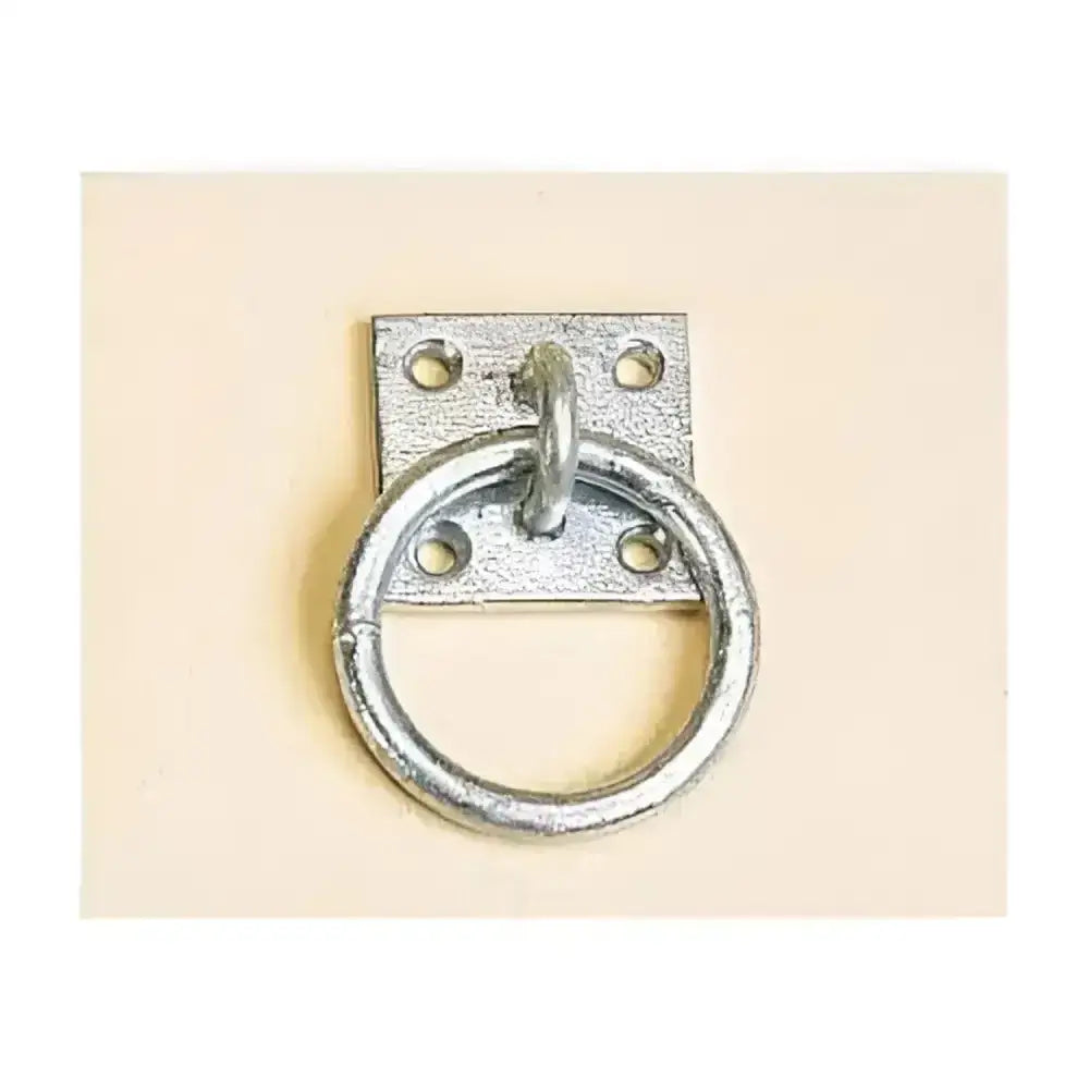 Stubbs tie ring galvanized metal ring pull with square tie ring plate and four mounting holes in hefty galvanised construction