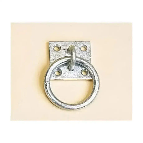 Stubbs tie ring galvanized metal ring pull with square tie ring plate and four mounting holes in hefty galvanised construction