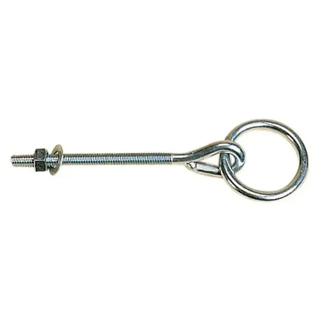 Silver metal stubbs tie ring s30s with 11cm threaded shank hex nut and looped ring end for secure fastening