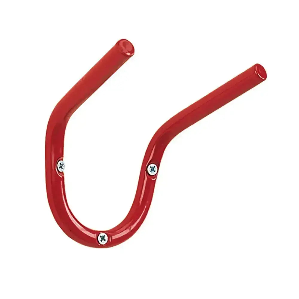 Red metal horseshoe shaped bracket with three screws from stubbs tool holder s29 for organizing tools