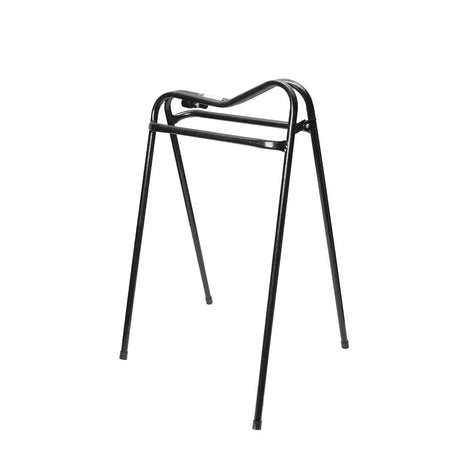 Black metal horse saddle stand stubbs travel horse s4905 with sturdy four-legged frame and curved top bar for instant operation