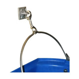 Blue plastic bucket with metal handle hanging on stubbs trigger hook wall plate s85ps for easy storage
