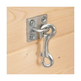 Silver metal stubbs trigger hook s85ps with square plate and four screws mounted on light wood wall