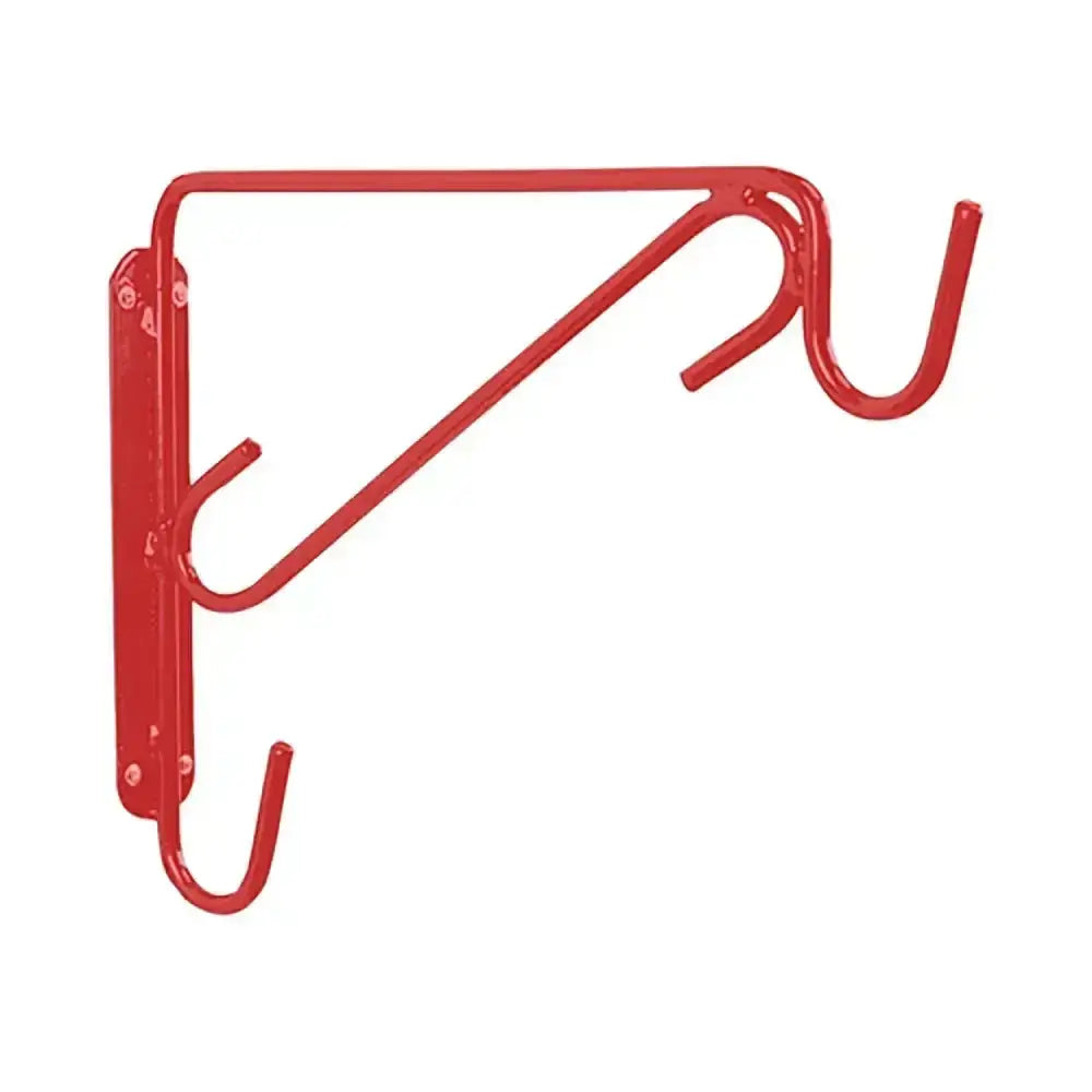 Red metal wall-mounted harness rack s19a with solid rod hooks and plate construction makes it sturdy and durable