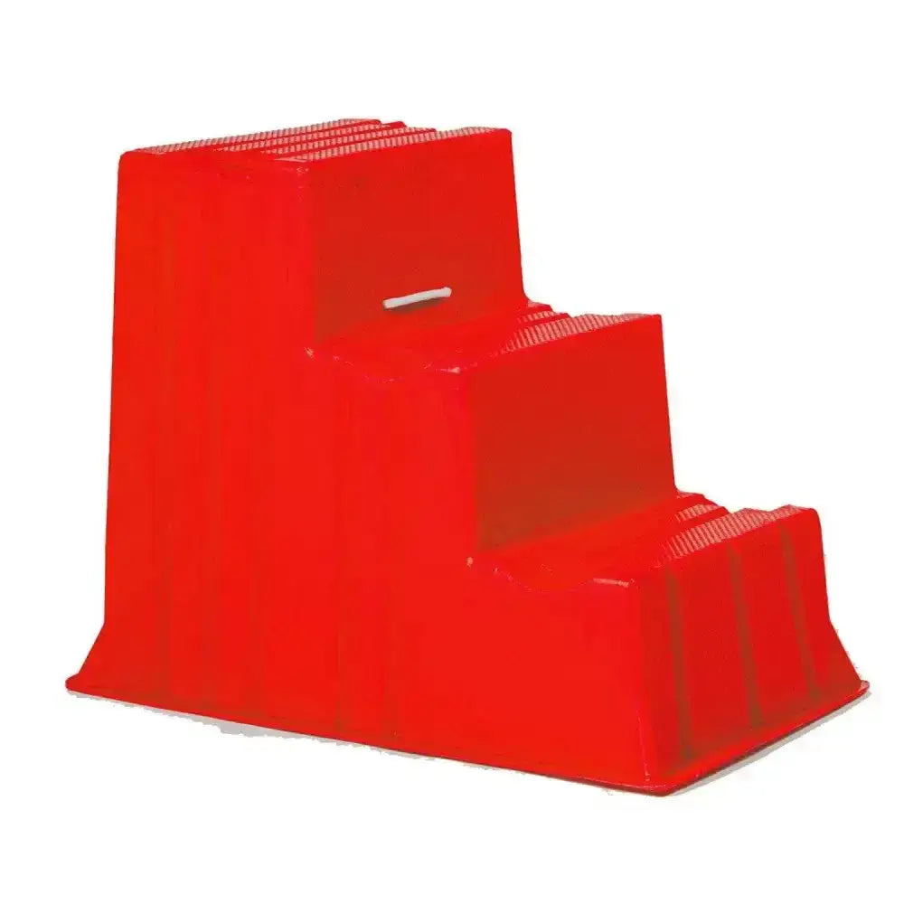 Bright red plastic mounting block s523 with textured ribbed treads for safe easy mounting masterful design combined mounting block