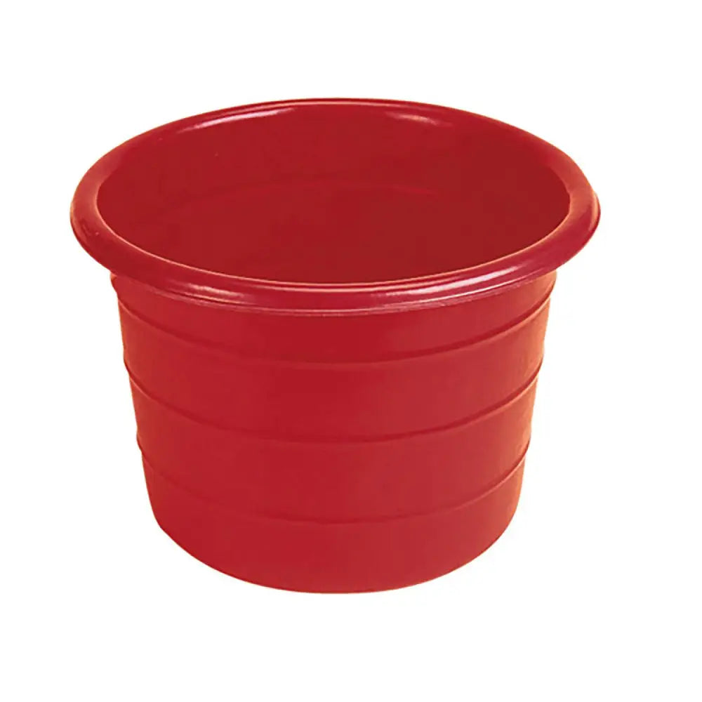Red plastic planter with horizontal ridges made from large capacity stubbythene by stubbs water butt