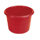Red plastic planter with horizontal ridges made from large capacity stubbythene by stubbs water butt