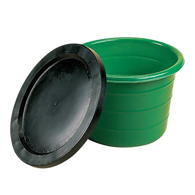 Green plastic stubbs water butt storage tub with black water butt lid fits s44lh water barrels