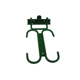 Green metal stubbs welly rack hinged with three curved hooks and wall fixing bracket for easy mounting