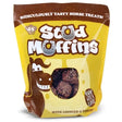 Yellow and brown bag of stud muffins pouches horse treats featuring a cartoon horse from the ridiculously tasty range with linseed