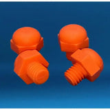 Bright orange plastic horse studs with rounded hex heads and threaded shafts from studfast box of 9 prioritise safety