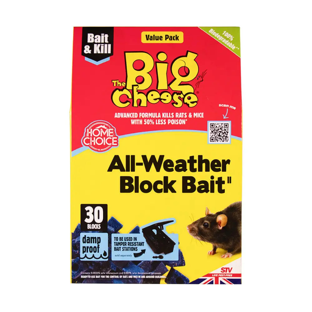 The big cheese stv all weather block bait2 value pack of 30 black and blue palatability bait blocks for tamper-resistant stations