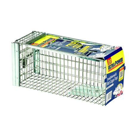 Silver metal stv rat cage trap with blue yellow label for live animal cage use capturing small animals and rats