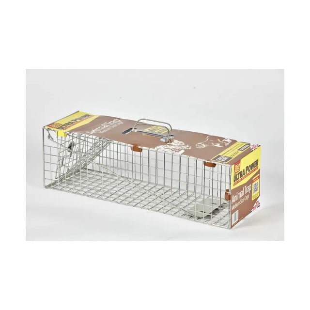 Silver metal stv squirrel cage trap with handle and positive spring-loaded trigger action by ultra power