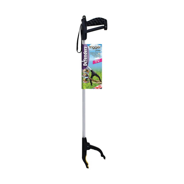 Stv trigger picker black plastic trigger grabber with silver telescopic handle and yellow claw 80cm extended reach for pest control pest