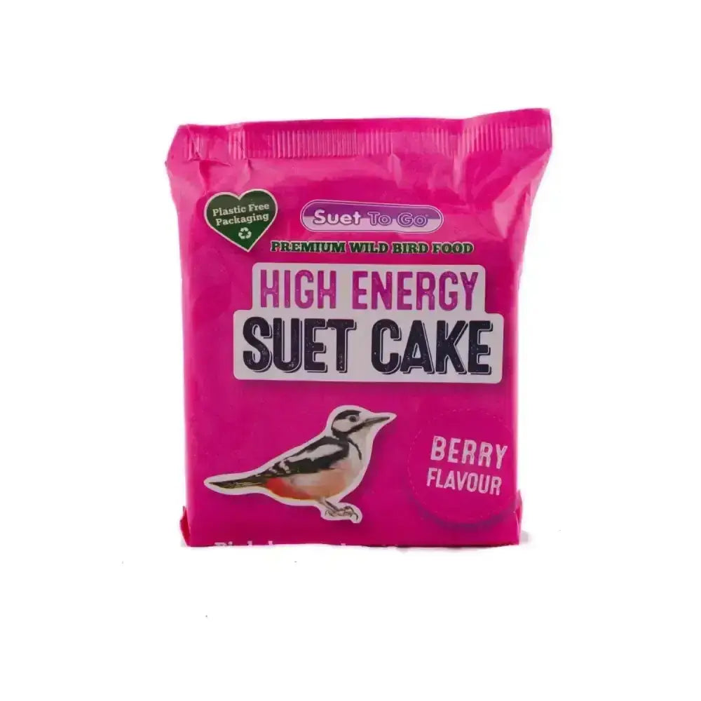 Bright pink plastic bag of high energy suet cake berry flavor for wild bird feeding energy suet cake