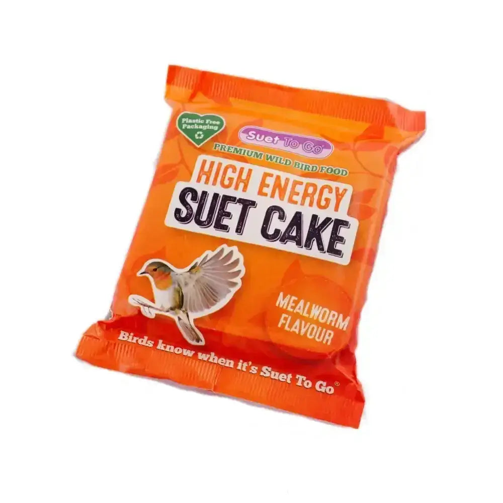 Orange plastic bag of high energy suet cake mealworm flavor perfect for providing wild birds with extra nutrition