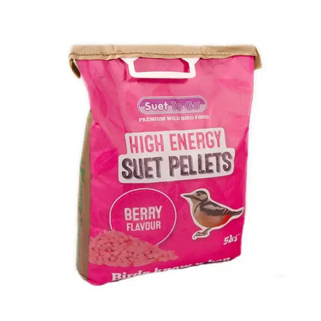 Pink bag of suet to go high energy suet pellets berry flavour 5kg with energy suet pellets for wild birds