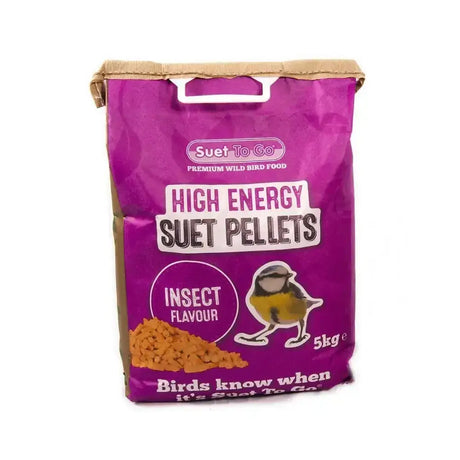 Purple bag of suet to go high energy suet pellets insect flavored for birds with energy suet pellets inside
