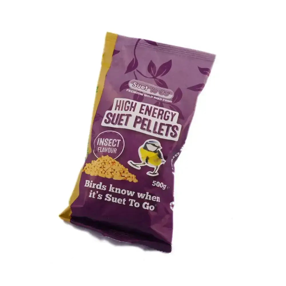 Purple and yellow packaged suet to go high energy suet pellets insect flavor for feeding birds with energy suet pellets insect
