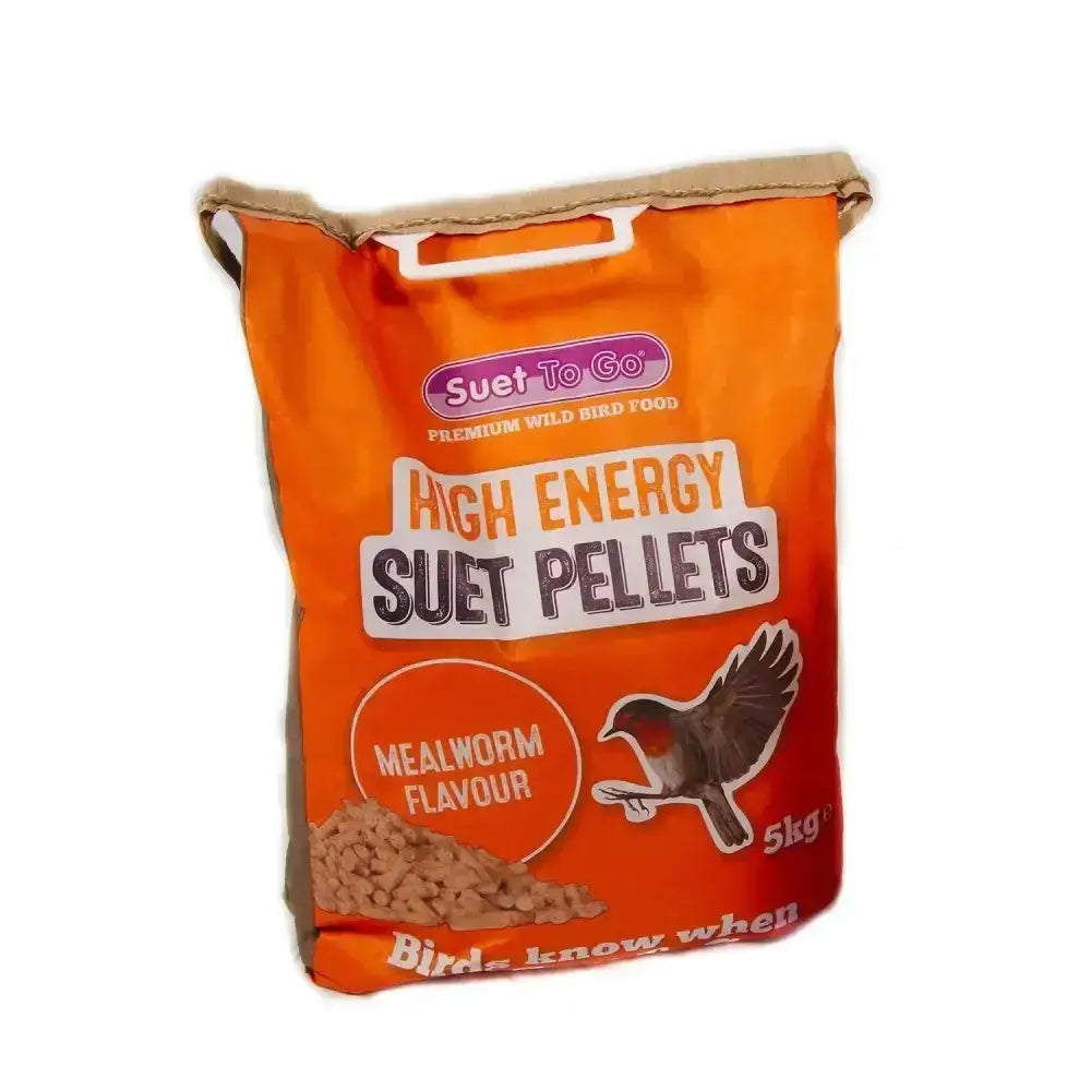 Orange bag of suet to go high energy suet pellets mealworm flavor for feeding birds with energy suet pellets