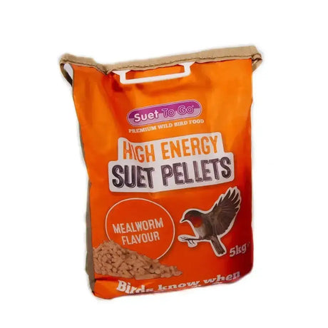 Orange bag of suet to go high energy suet pellets mealworm flavor for feeding birds with energy suet pellets