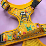 Summer Buzzin' No Pull Tactical Dog Harness – Yellow Insect Print, Adjustable, Step-In (XS-XL) S 