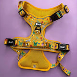 Summer Buzzin' No Pull Tactical Dog Harness – Yellow Insect Print, Adjustable, Step-In (XS-XL) S 