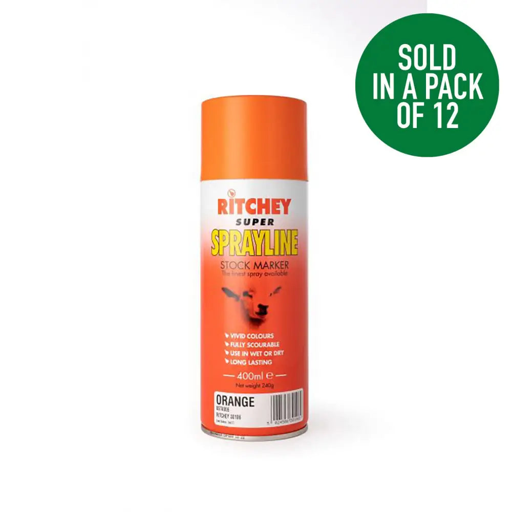 Orange ritchey super sprayline stock marker spray can in bright orange for reliable marking with marker spray 400ml