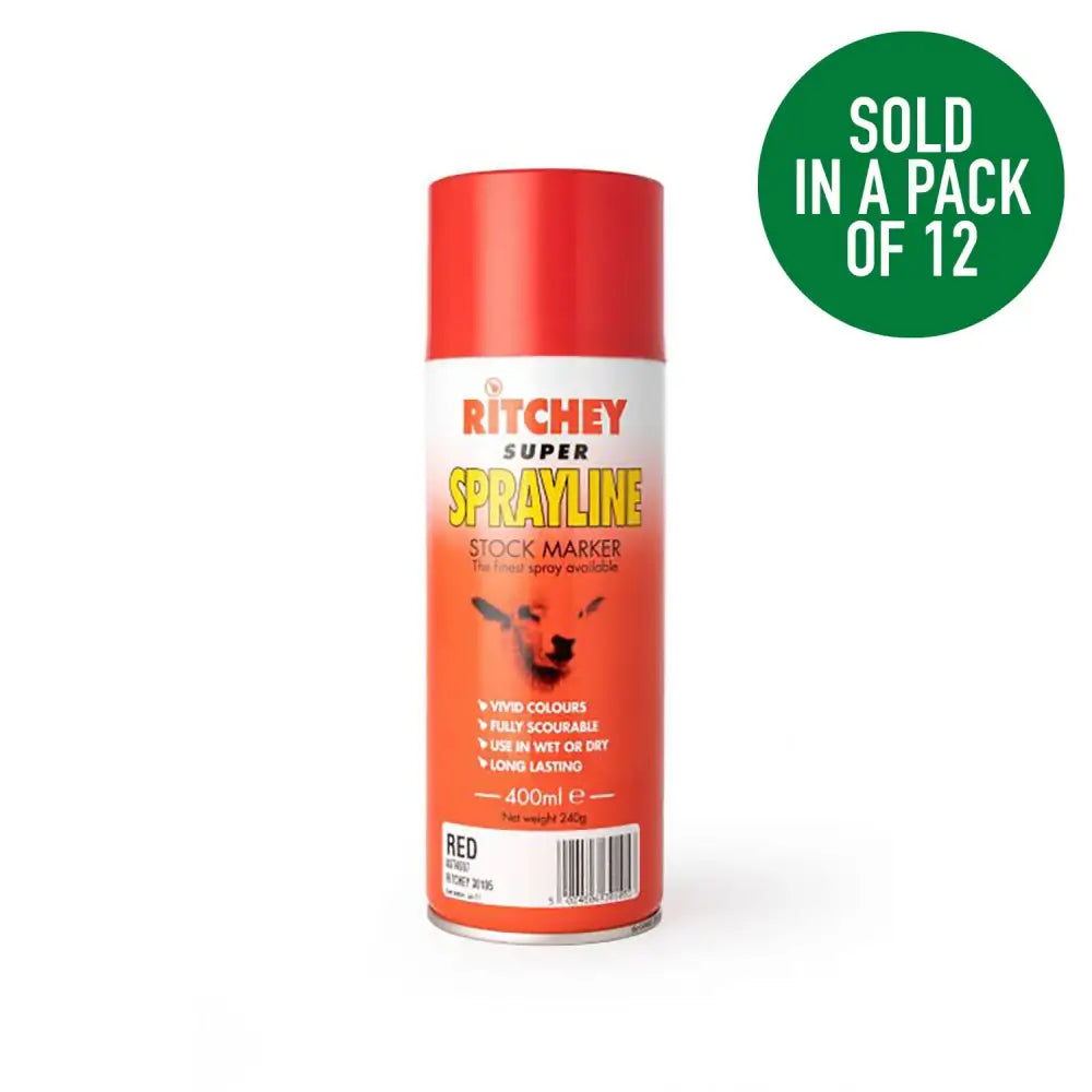 Red ritchey super sprayline sprayline stock marker spray 400ml can in red for livestock marking use