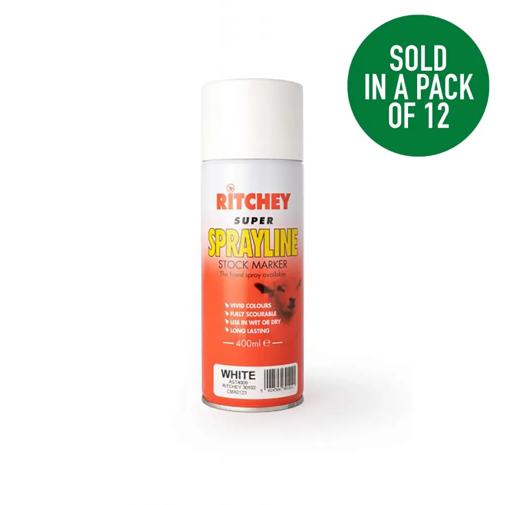 White ritchey super sprayline stock marker spray can 400ml for clear marking with durable sprayline stock marker use