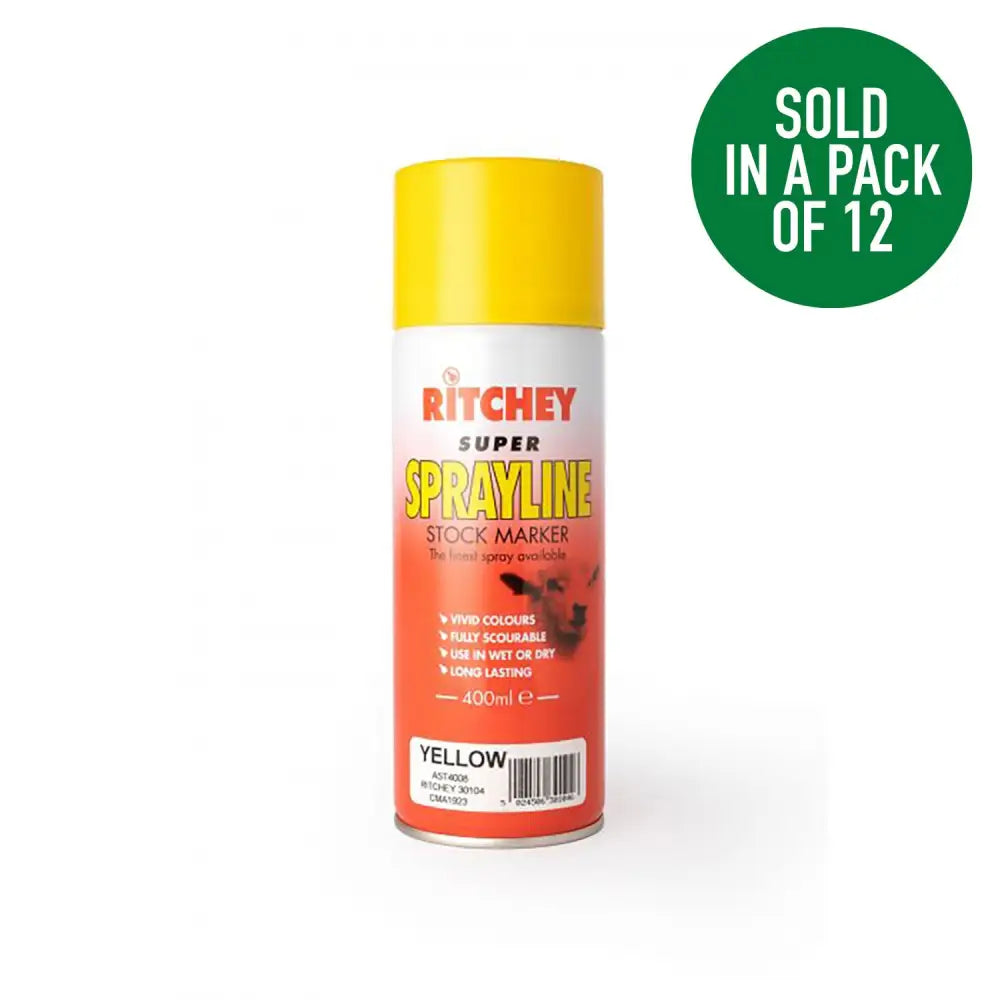 Yellow ritchey super sprayline stock marker spray can 400ml for quick and easy livestock marking